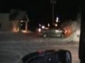 ford powerstroke pushing snow plowing boss plow with some black smoke